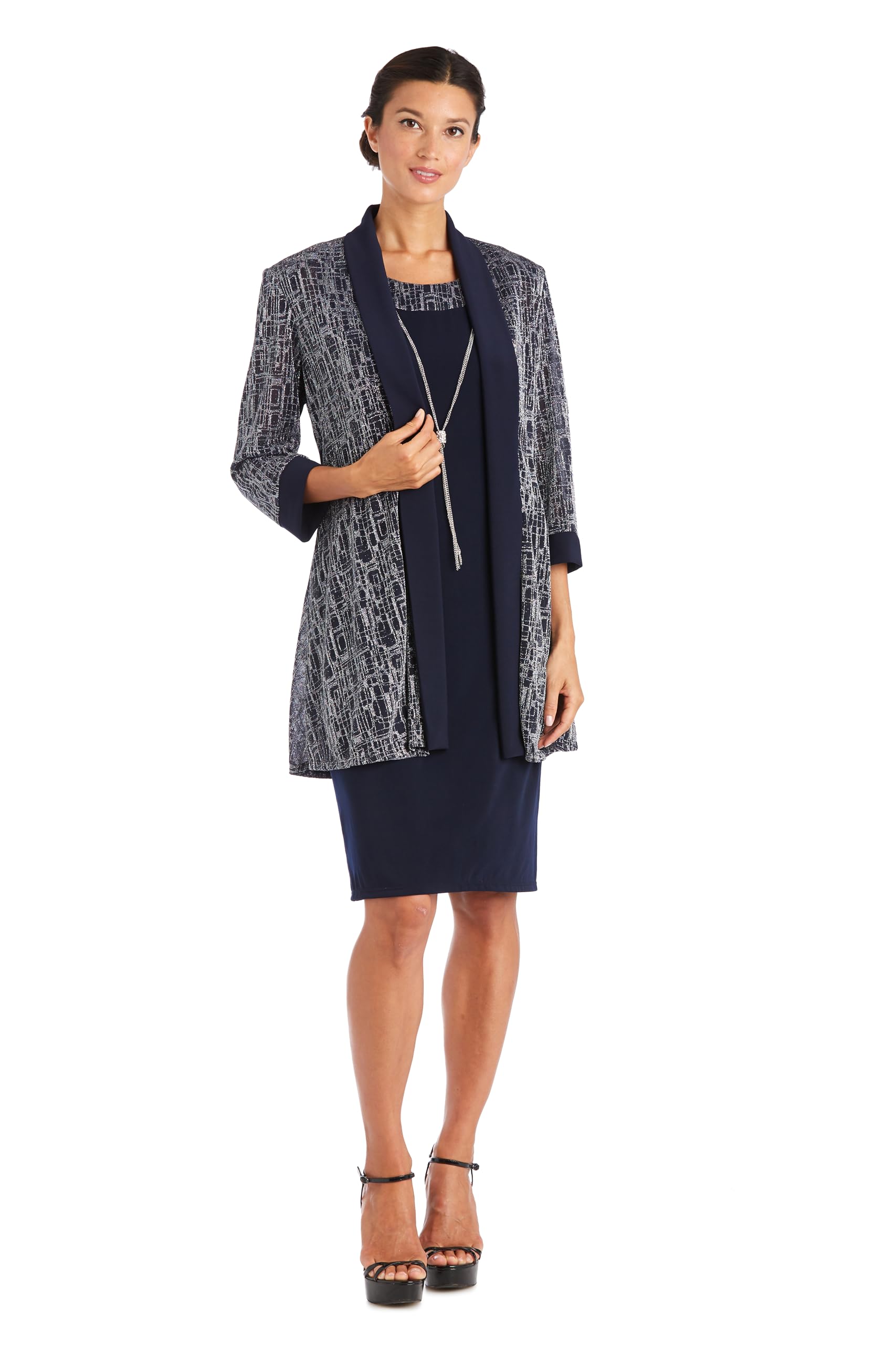 Two-Piece Metallic Knit Jacket Dress - RM Richards