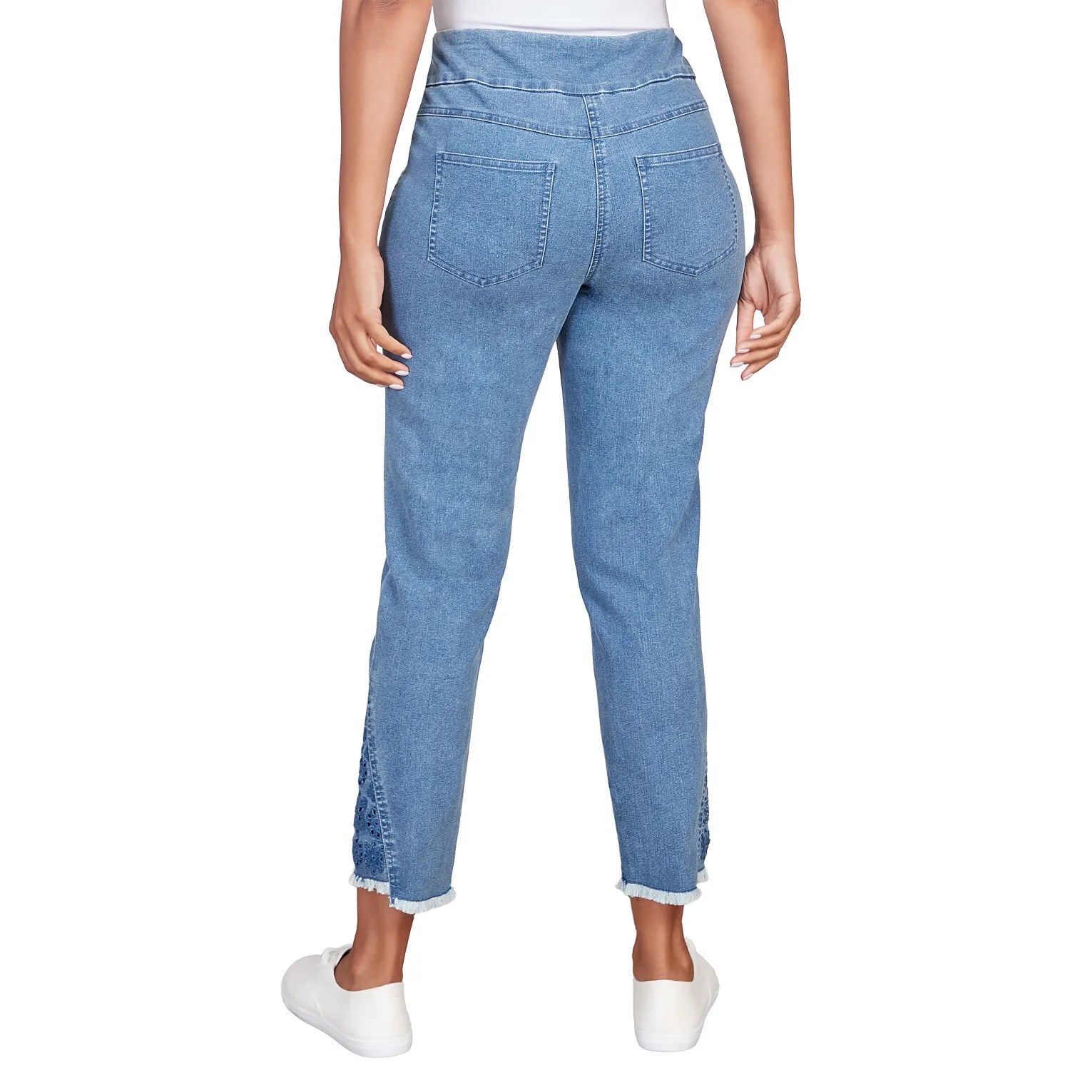 Embroidered Ankle Pull On Stretch Denim Jeanst- Ruby Rd