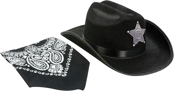 Jr. Cowboy Hat (Black) w/ Grey Sheriff Logo & Bandanna