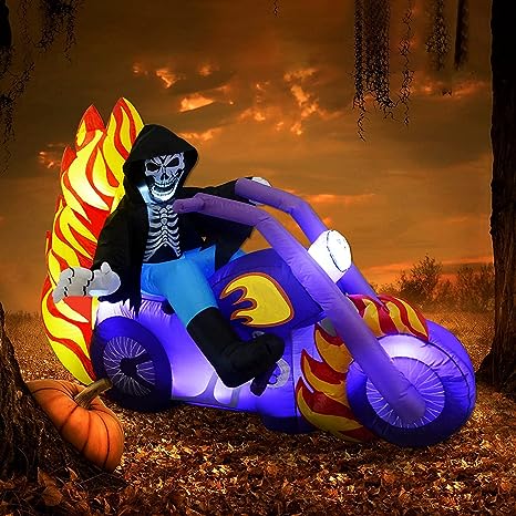 6 FT Long Inflatable Grim Reaper on The Motorcycle