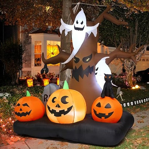 8 FT Tall Inflatables Dead Tree with White Ghosts & Pumpkins