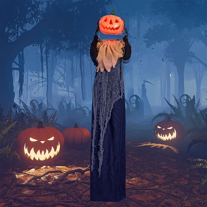 47.2" Hanging Light Up Ghost Holding a Pumpkin