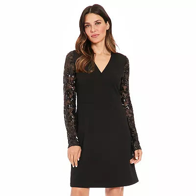 Long Sleeve Novelty A-line Dress Black
