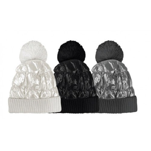 QUILTED PUFFER HAT WITH POM