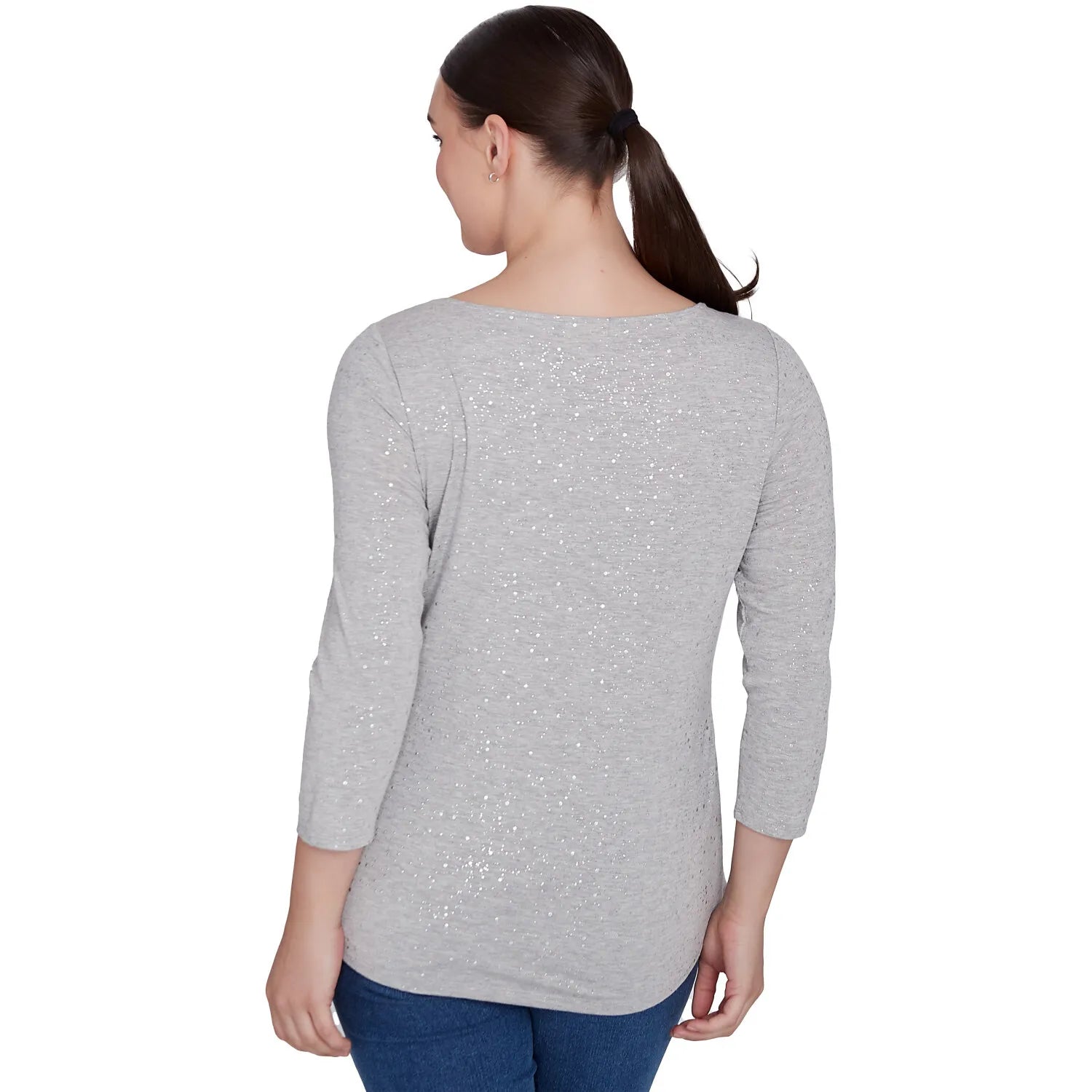 Embellished Dew Drops Glitter Knit Top Grey - Ruby Rd