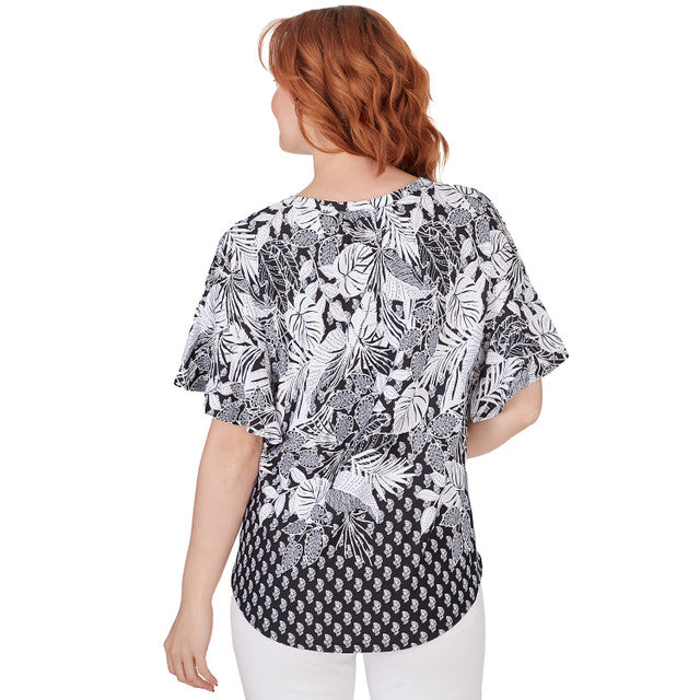 Tropical Foulard Puff Print Tee Black/White - Ruby Rd