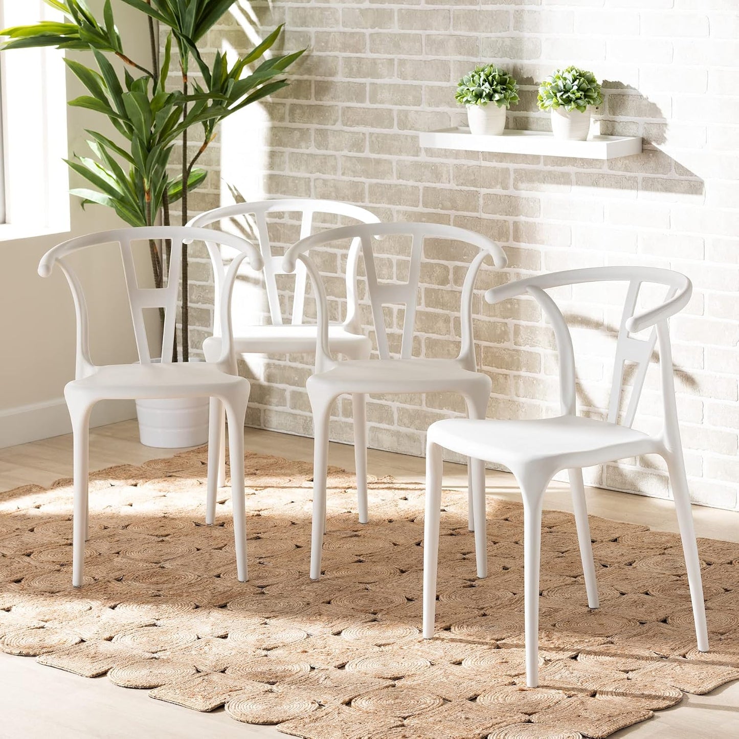 Nordic Style PP Plastic Dining Chair with Backrest White