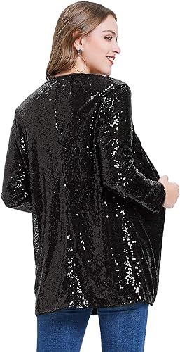 Open Front Sequin Blazer Black - Ninety Clothing Co