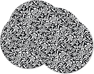 Black & White Woodblock Round Reversible Placemat