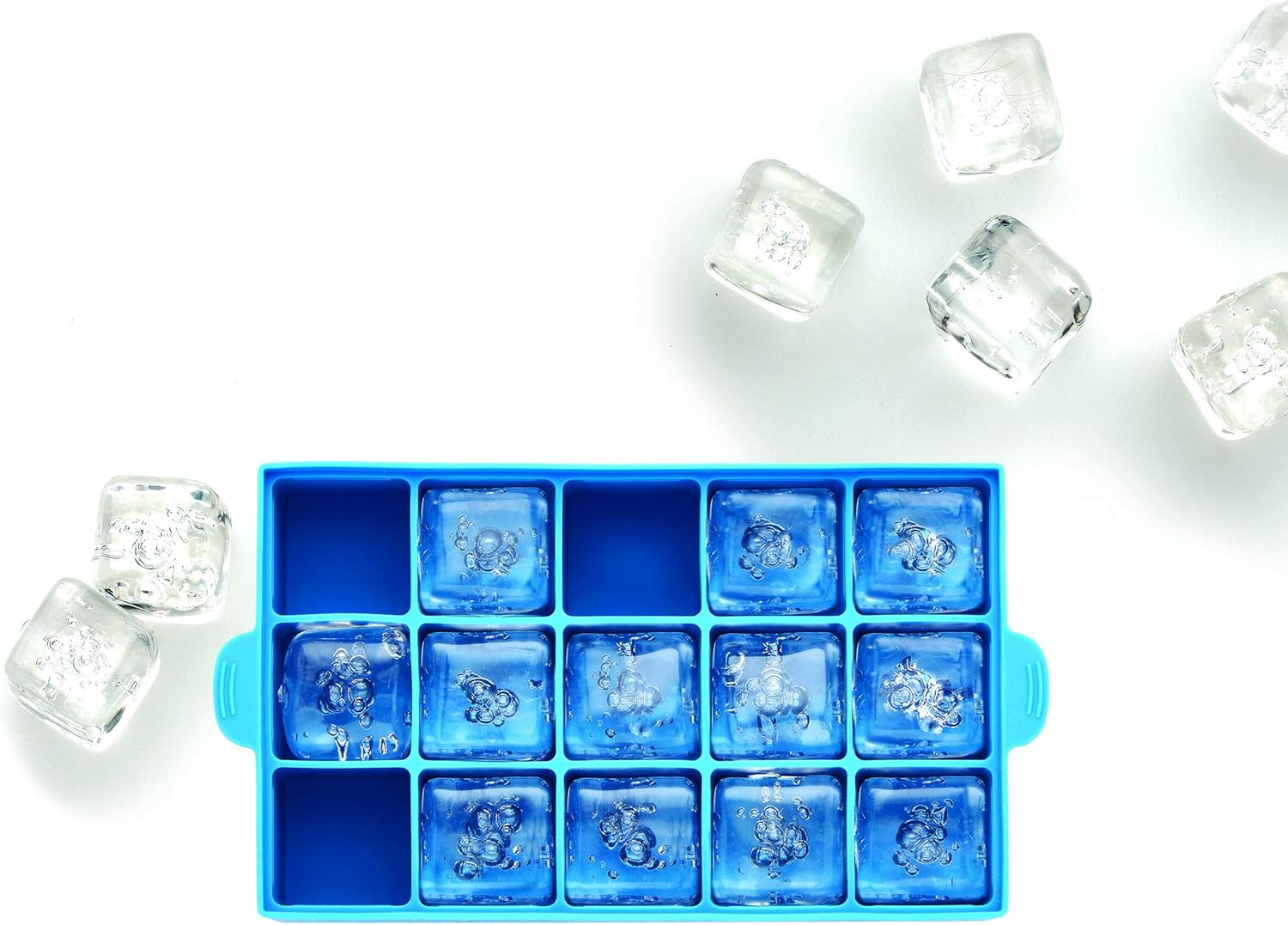 Pro Silicone Ice Cube Trays with Lid, 4-Piece, Blue