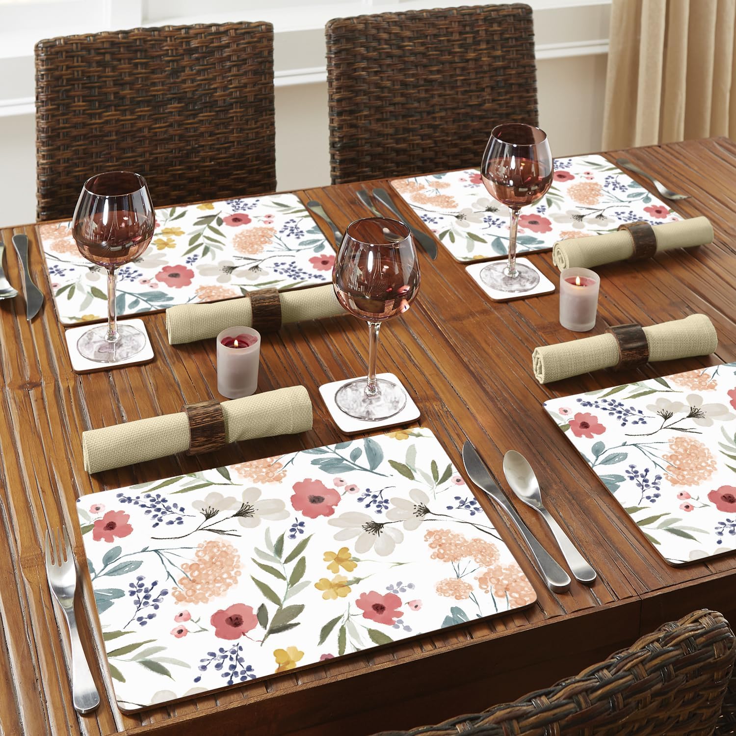 Meadow Pink Multi Floral – HB Cork-back PM Boxed Set of 4