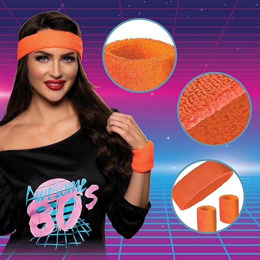 80s Headband Set - Neon Orange