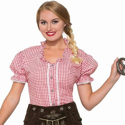 German Apline Oktoberfest Lederhosen Red Shirt