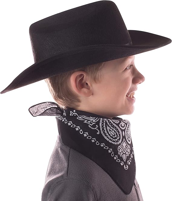 Jr. Cowboy Hat (Black) w/ Grey Sheriff Logo & Bandanna