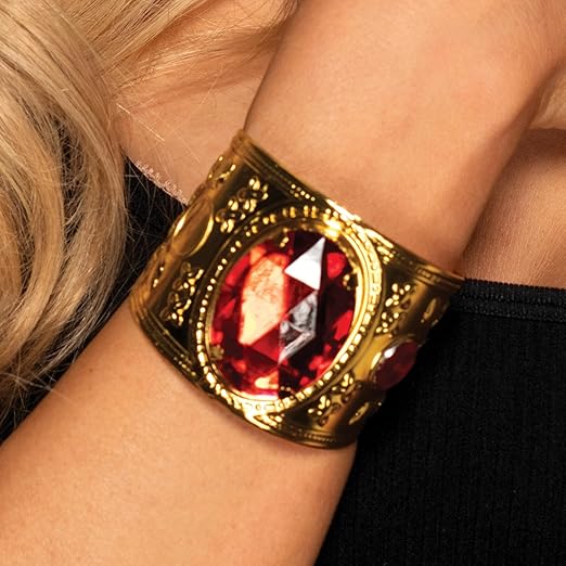 Gold Metal Bracelet with Red Jewel