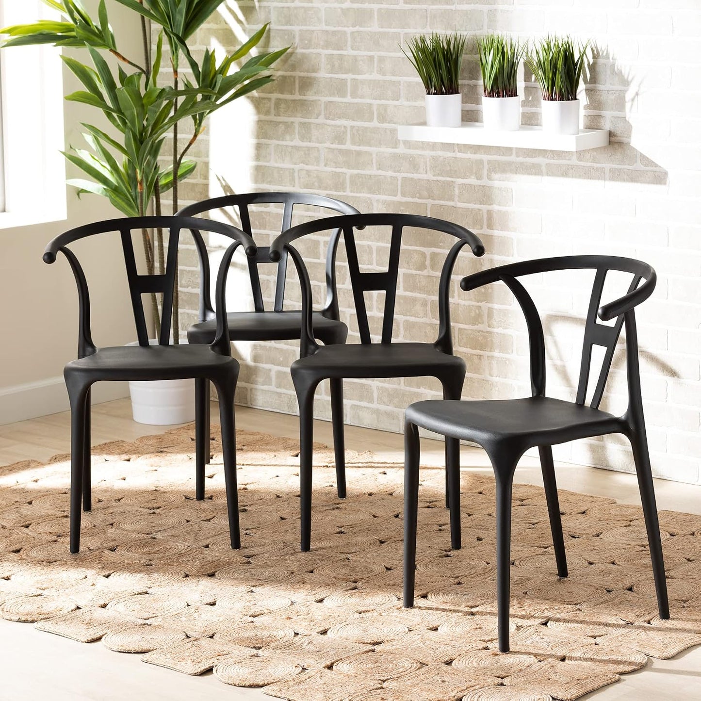 Nordic Style PP Plastic Dining Chair with Backrest Black
