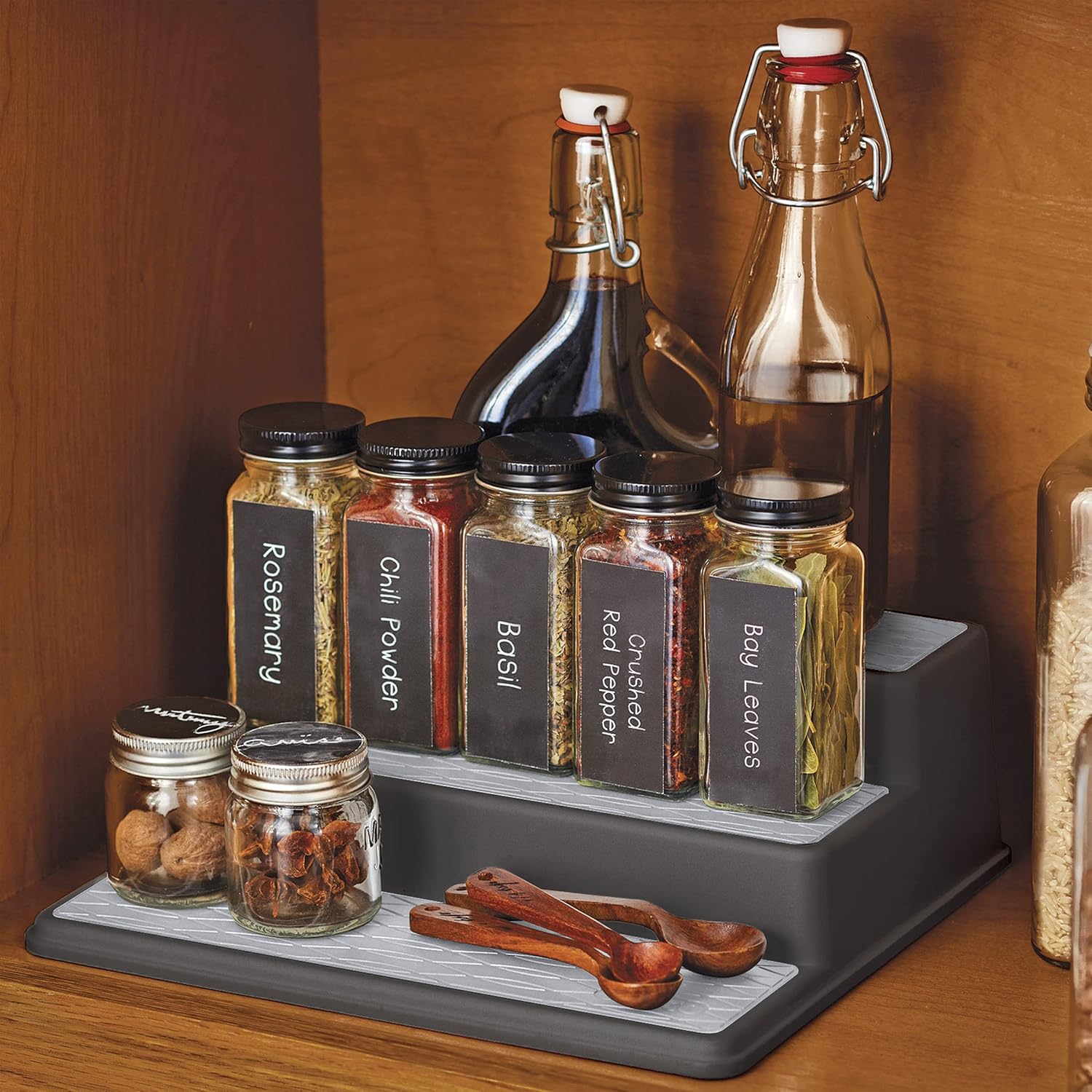 Non-Skid 3-Tier Spice Pantry Kitchen Cabinet Organizer Charcoal