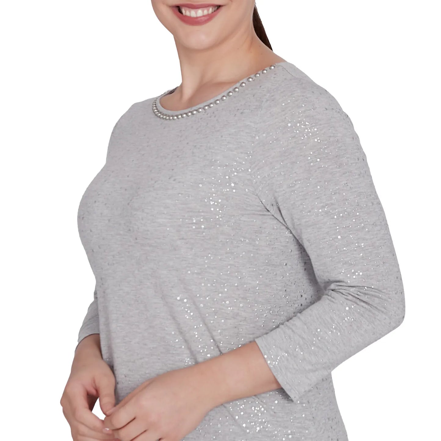 Embellished Dew Drops Glitter Knit Top Grey - Ruby Rd