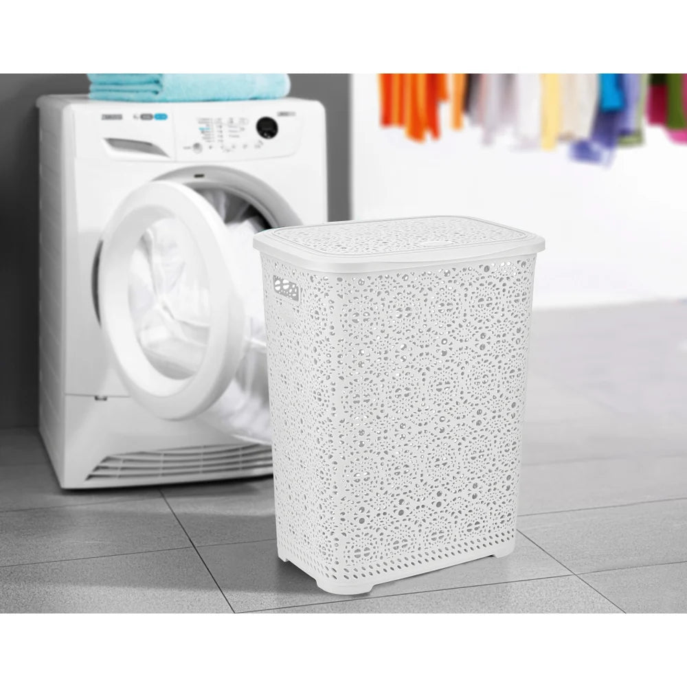 White Lacy Laundry Hamper - 65L