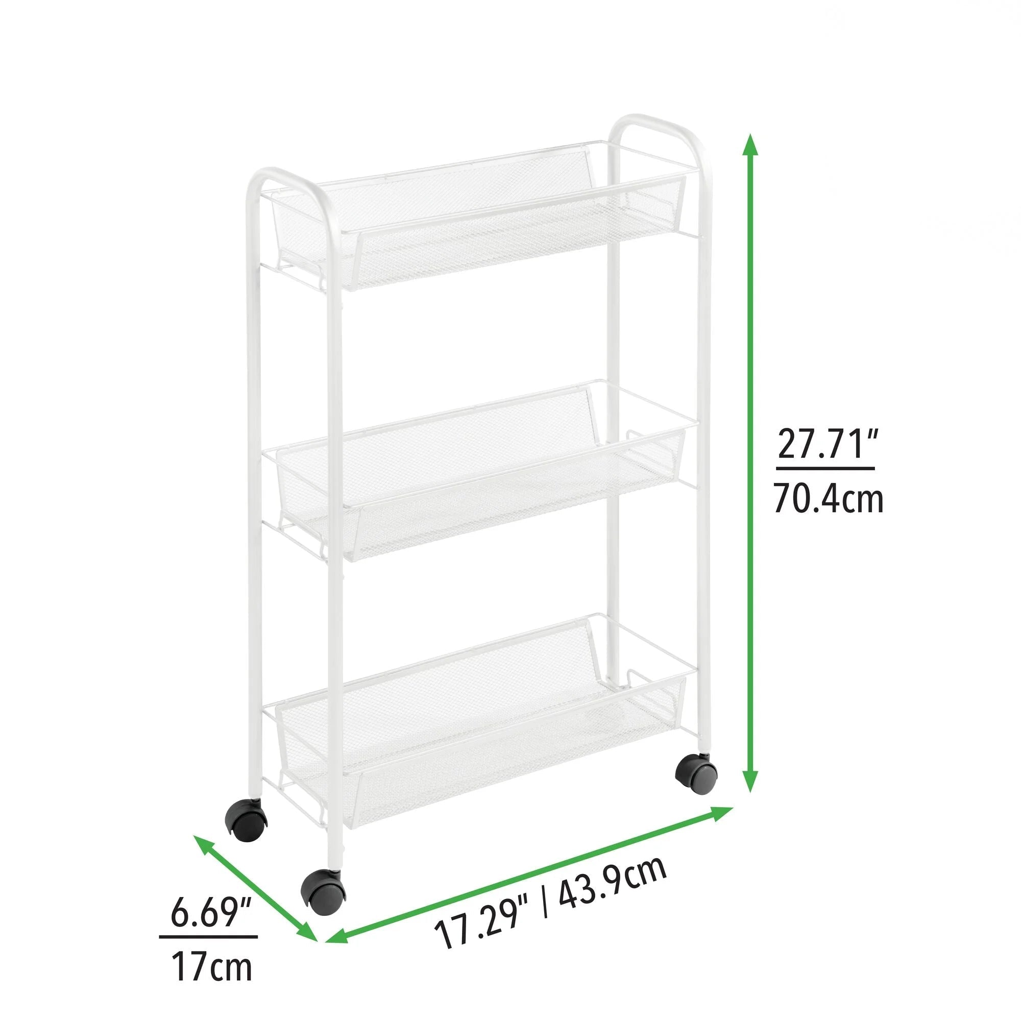 Brio 3-Tier Narrow Rolling Cart White