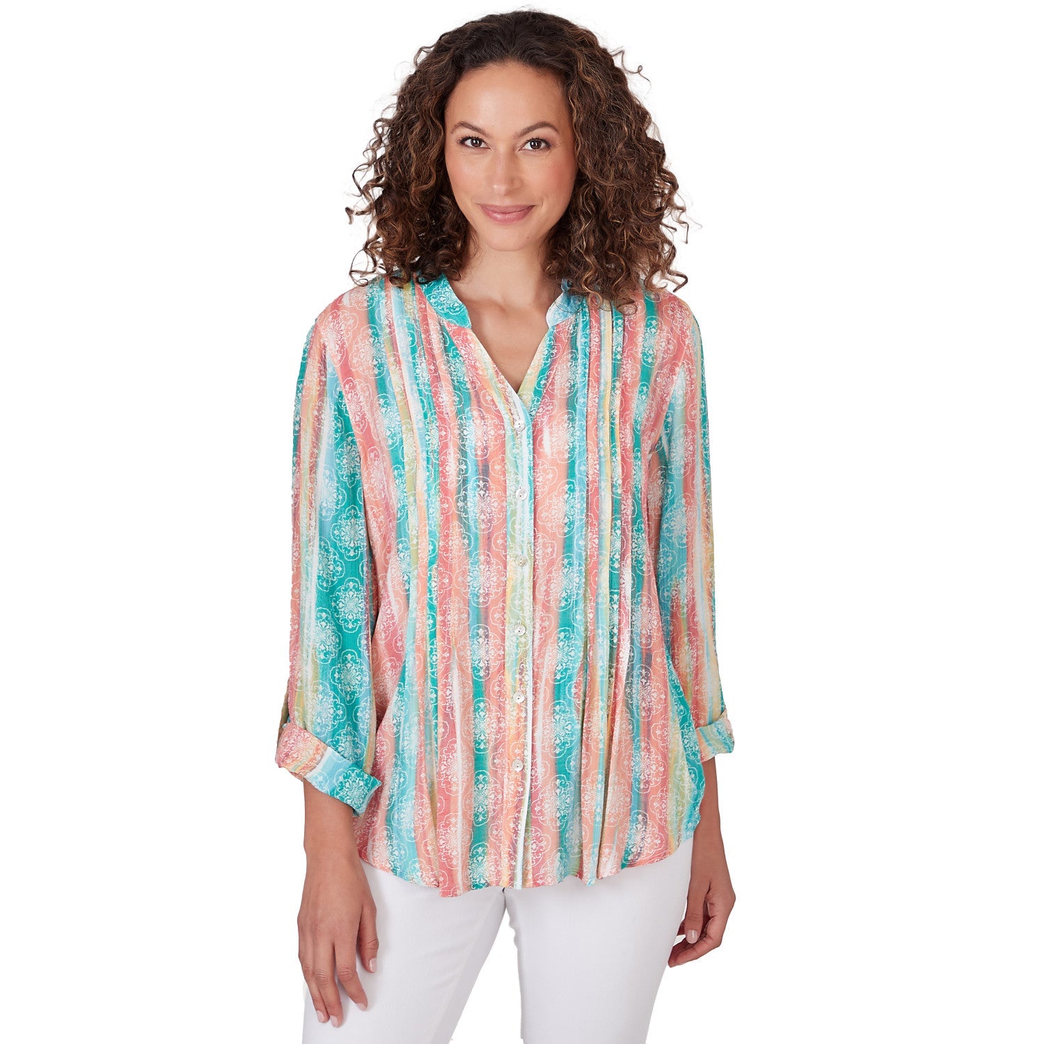 Woven Stripe Button Front Top Blue Moon - Ruby Rd