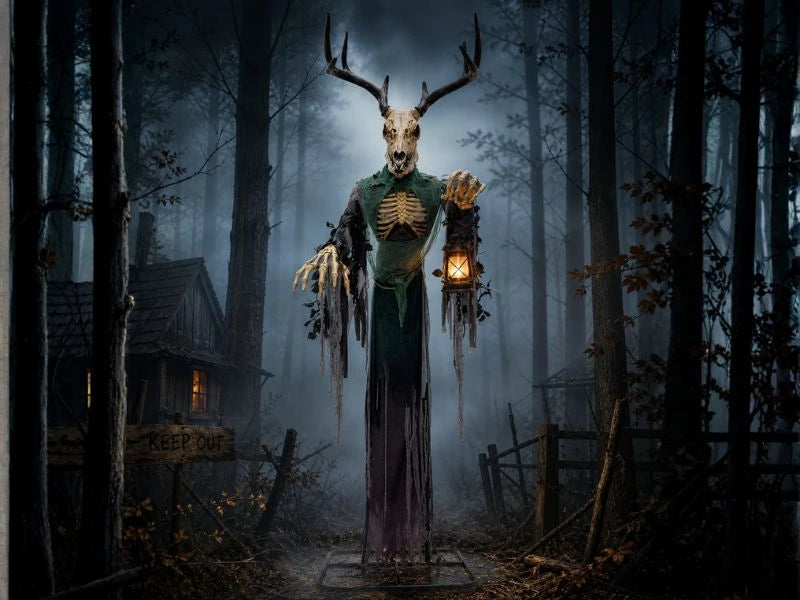 8 FT Animated Skeleton Forest Creature with Horns Halloween Decoration