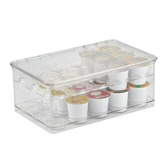 Linus Coffee Pod Stackable 2 Tier Box W/Lid Clear