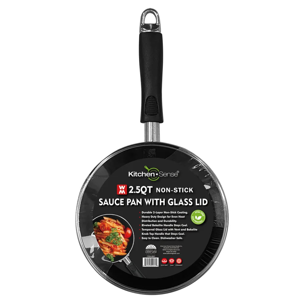 2.5Qt Non-Stick Sauce Pan w/ Glass Lid