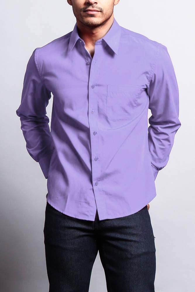 Men's Button Down Solid Purple Color Shirt