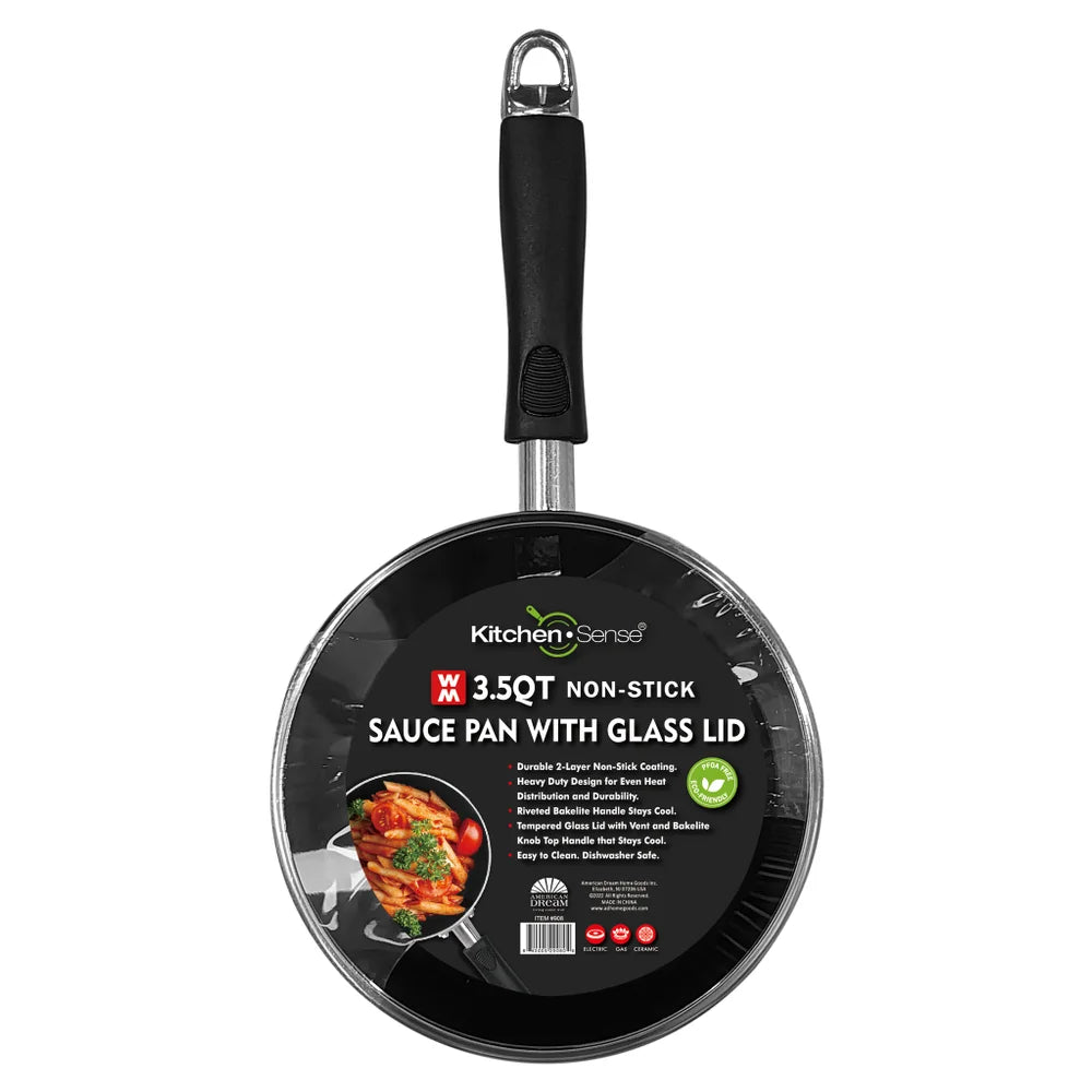 3.5Qt Non-Stick Sauce Pan with Glass Lid