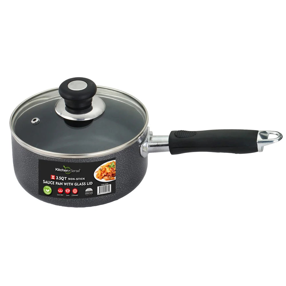 3.5Qt Non-Stick Sauce Pan with Glass Lid
