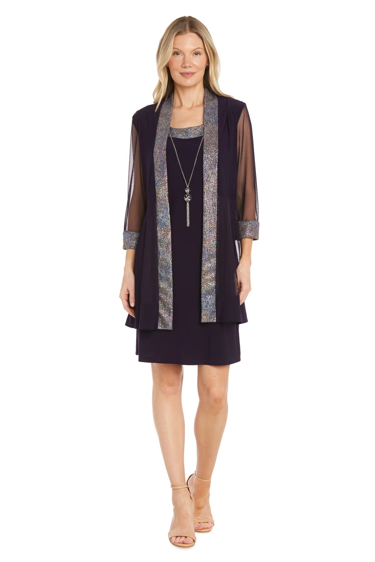 Two-Piece Foil Knit Detail Jacket Dress Pum - RM Richards