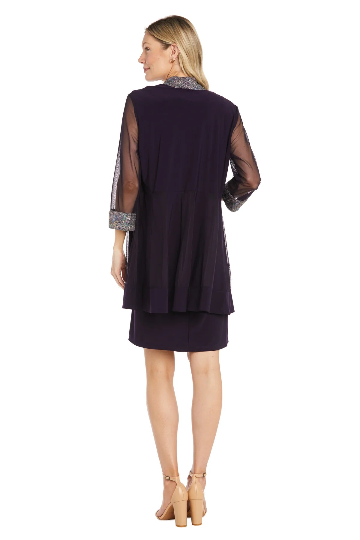 Two-Piece Foil Knit Detail Jacket Dress Pum - RM Richards