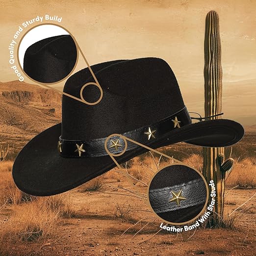 Cowboy Hat with Black Leather Band / Bronze Star Studs