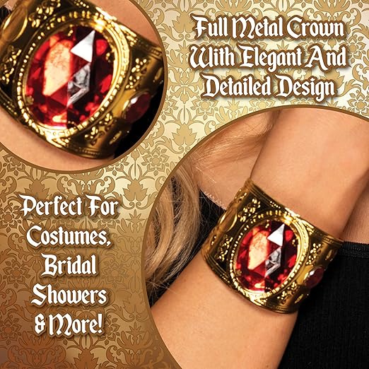 Gold Metal Bracelet with Red Jewel