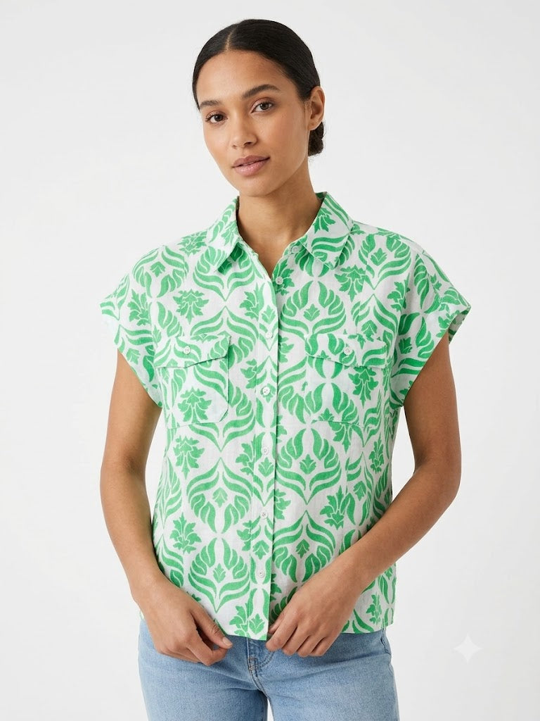 Blouse Print White-Green - Ninety