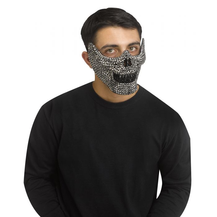 Rhinestone ½ Skull Mask Silver