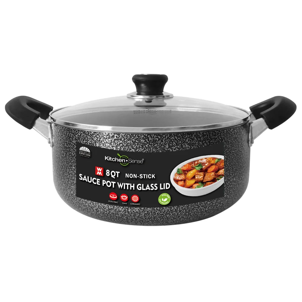 8Qt Non-Stick Sauce Pot w/ Glass Lid