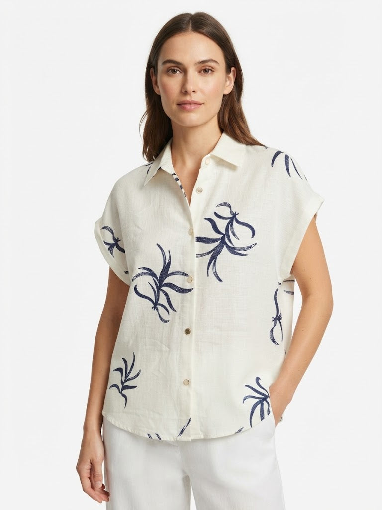 Antique White Na Embroidered Camp Shirt