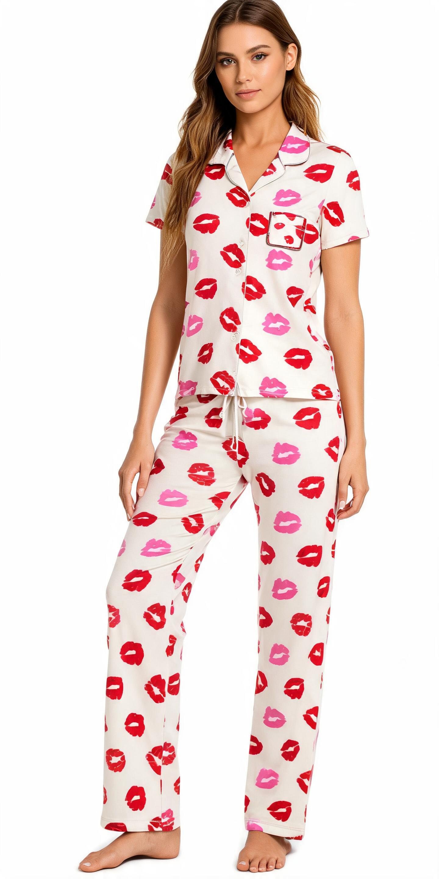 2PC Peached Jersey Sleep Sets Kisses White