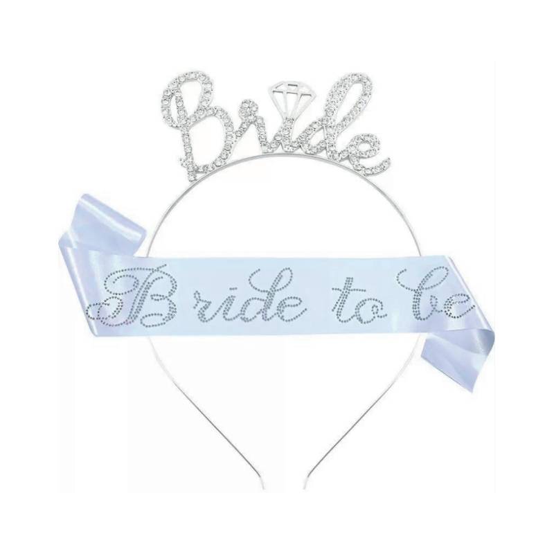 Bride To Be Deluxe Crown & Sash Set – Silver Bridal Party Accessories