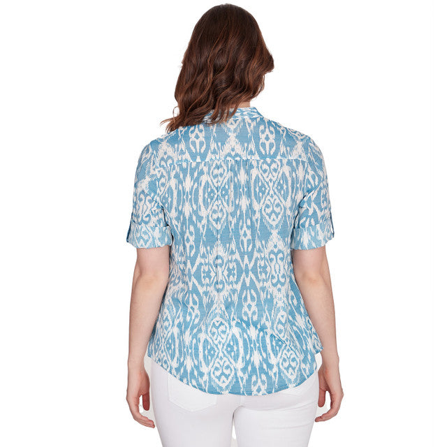 Lotus Ikat Button Down Tee Navy Multi - Ruby Rd