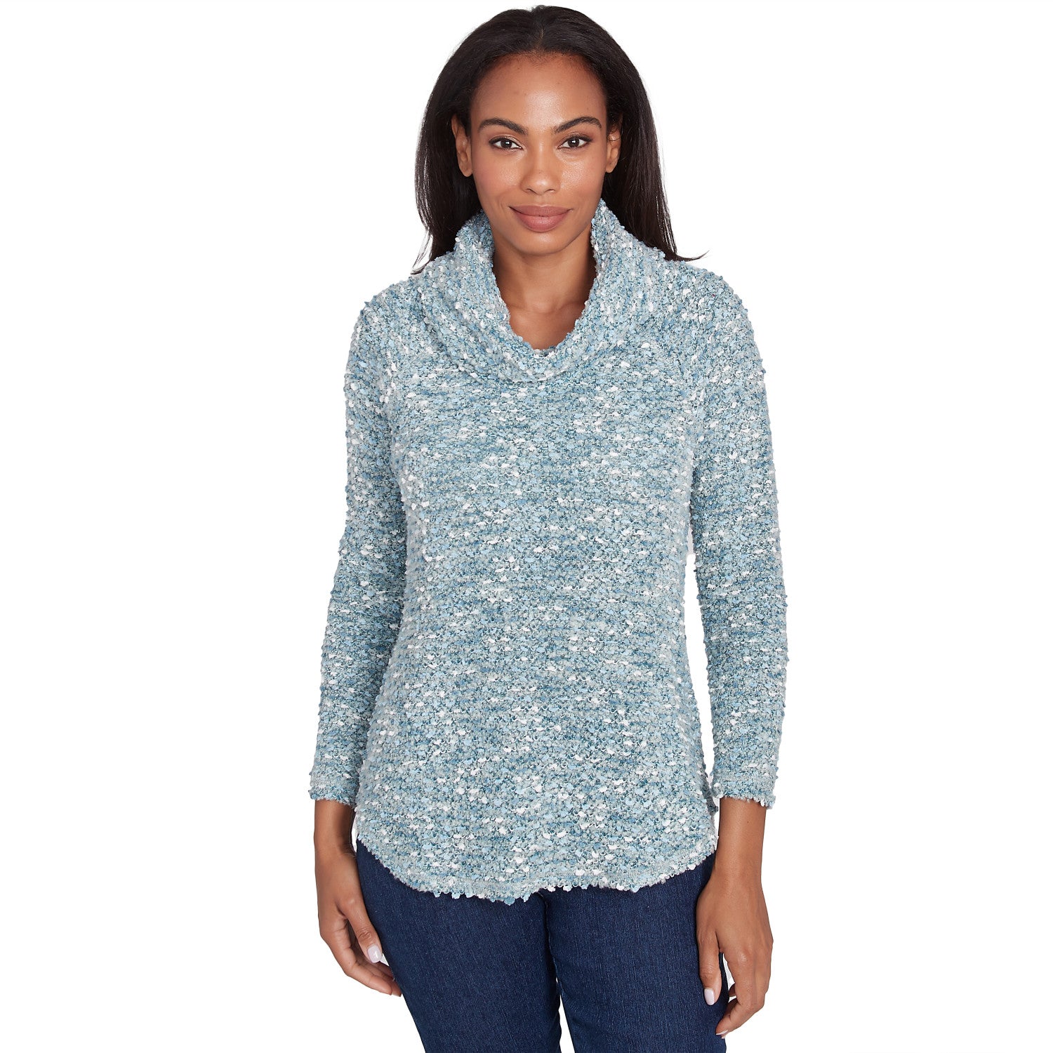 Cowl Neck Cozy Boucle Knit Top Jade - Ruby Rd