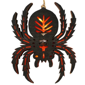 LED Hanging Wood Spider with Decorative Cut Out