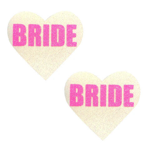 Bride Neon Pink & White Glitter Blacklight I Heart U Nipple Cover Pasties