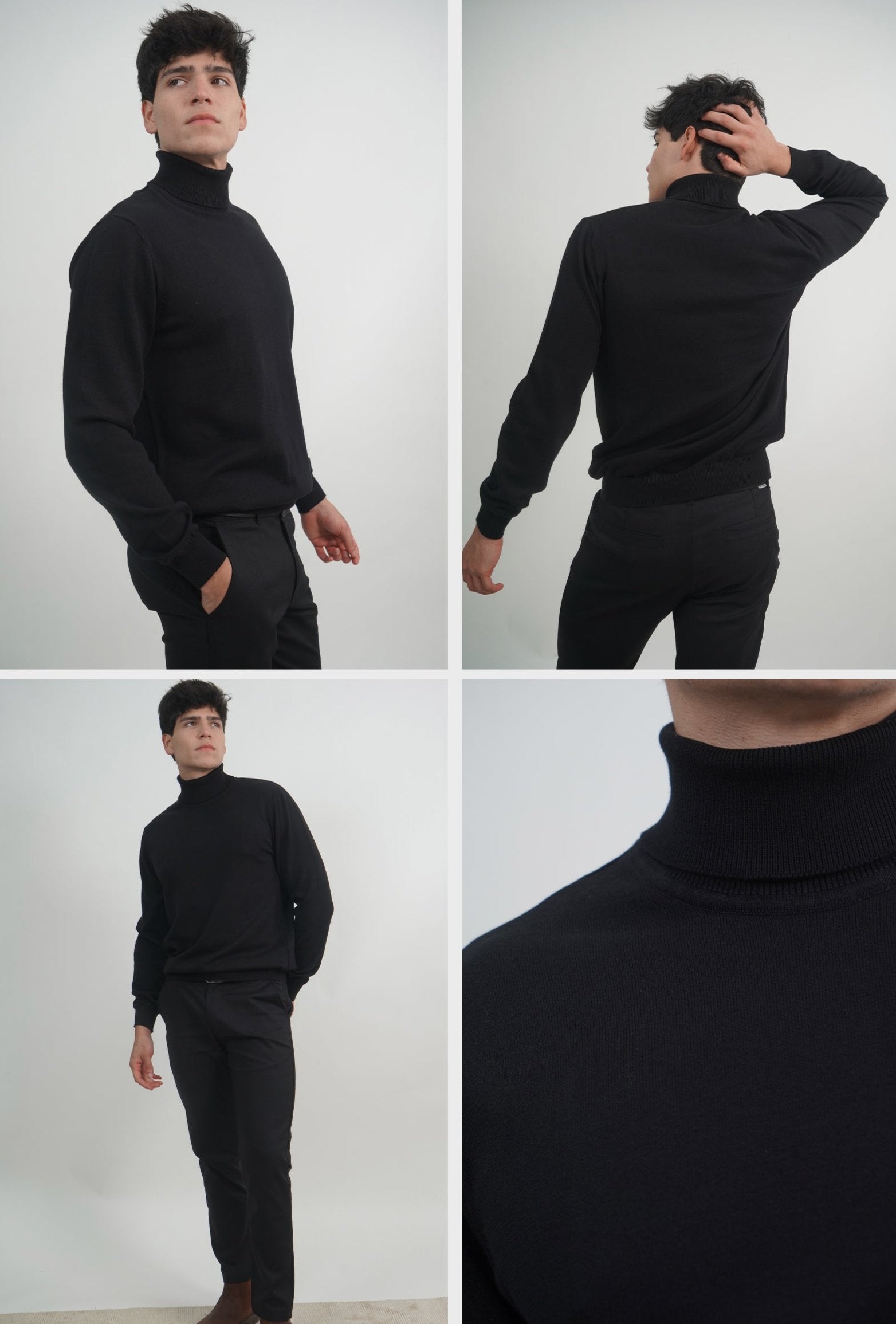 Caballero Sweater Tejido Cuello Alto Manga Larga Negro