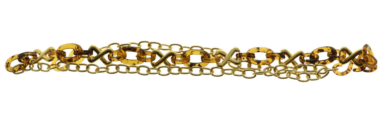 Gold Tone & Brown Fashion Chain Belt