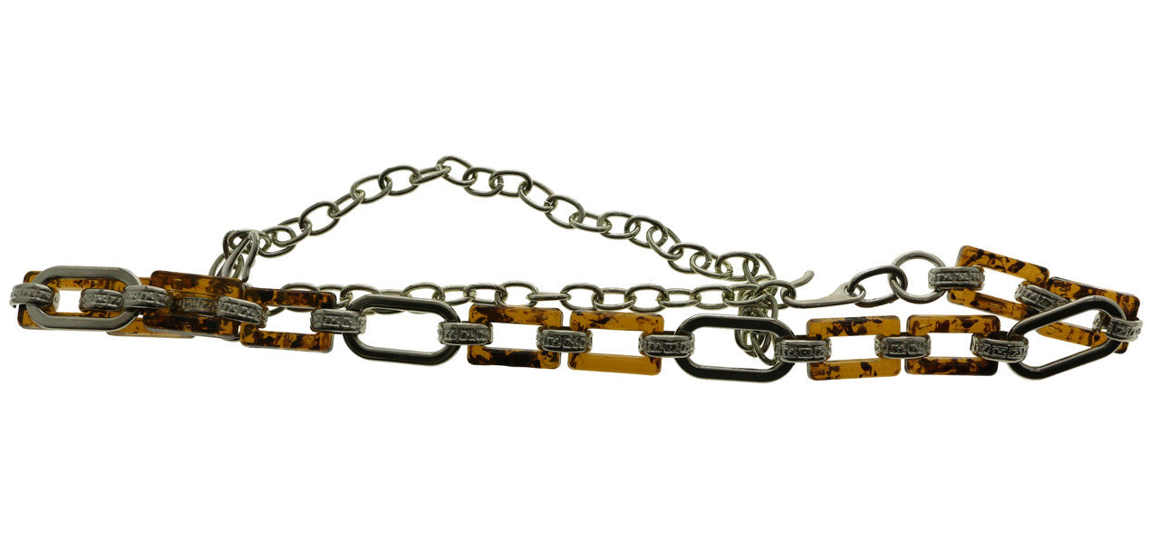 Silver Tone & Brown Fashion Chain Belt