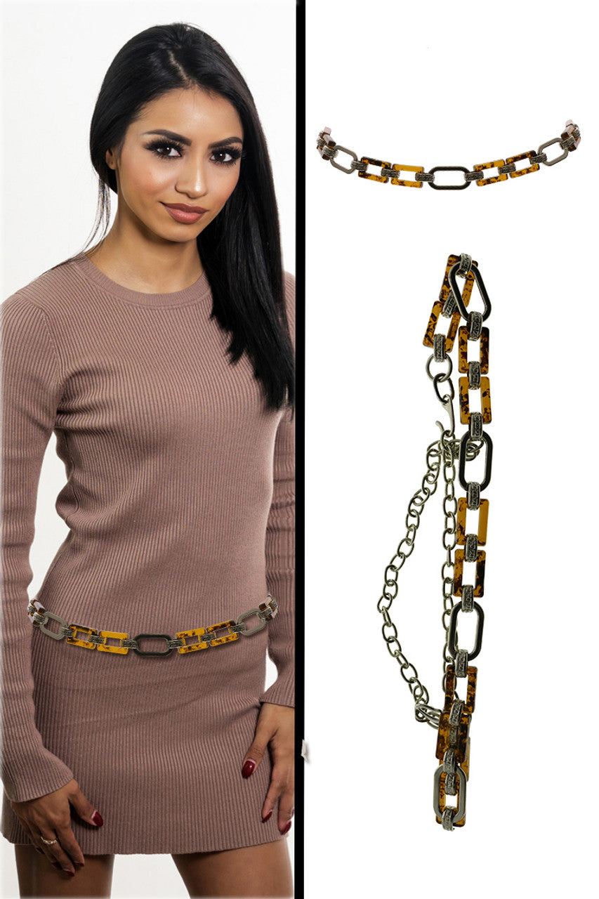 Silver Tone & Brown Fashion Chain Belt
