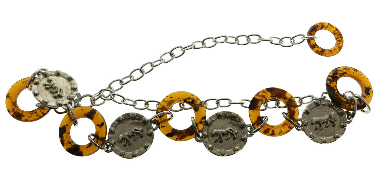 Silver Tone & Brown Fashion Chain Belt